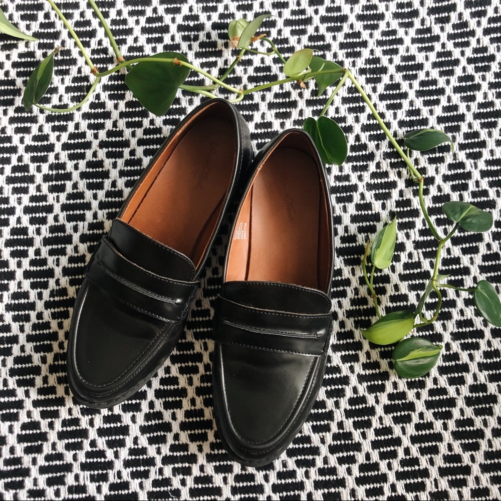 Black Faux Leather Penny Loafers